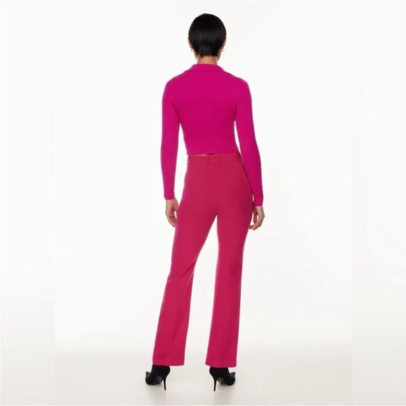 Babaton | S | Sculpt Knit Polo Longsleeve in Fushia - Picture 5 of 7